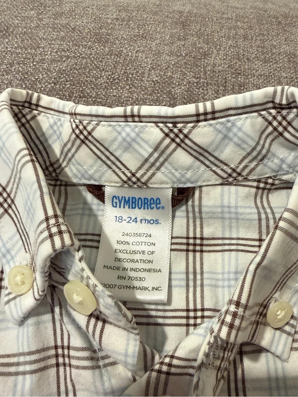 Gymboree Classic Boys' Plaid Button-Down Shirt - White & Brown 18/24m